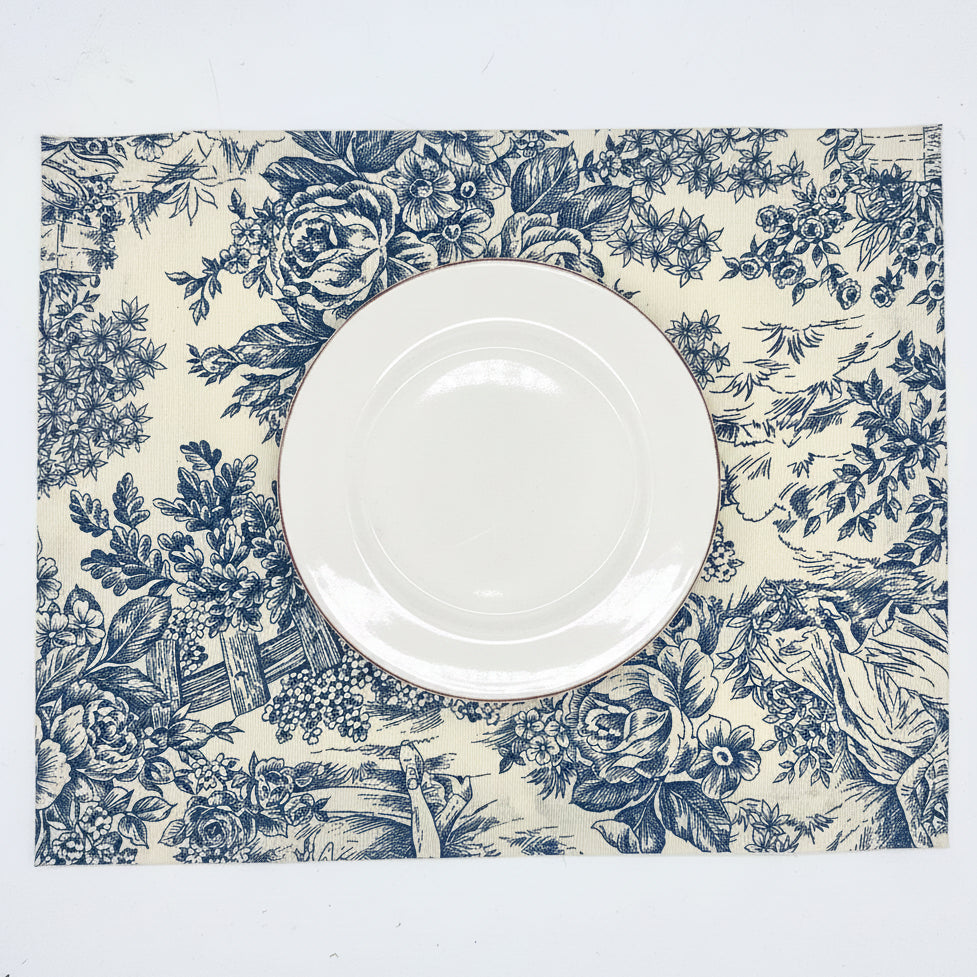 Set 4 Individuales antimanchas Toile de Jouy Azul