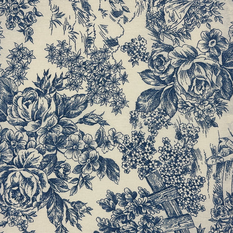 Mantel antimanchas redondo Toile de Jouy Azul