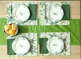 Set 4 Individuales antimanchas Bambú + Camino de mesa Olimpia verde