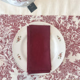 Set 4 Individuales Toile de Jouy granate + Camino de mesa Hueso + 4 servilletas granate + Panera