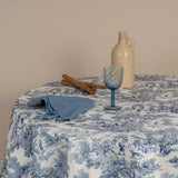 Mantel antimanchas redondo Toile de Jouy Azul