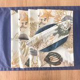 Set 4 Individuales Acuario + Camino de mesa azulino + panera