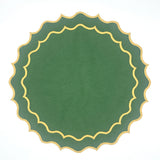 Individual antimanchas redondo bordado ondas verde y ocre