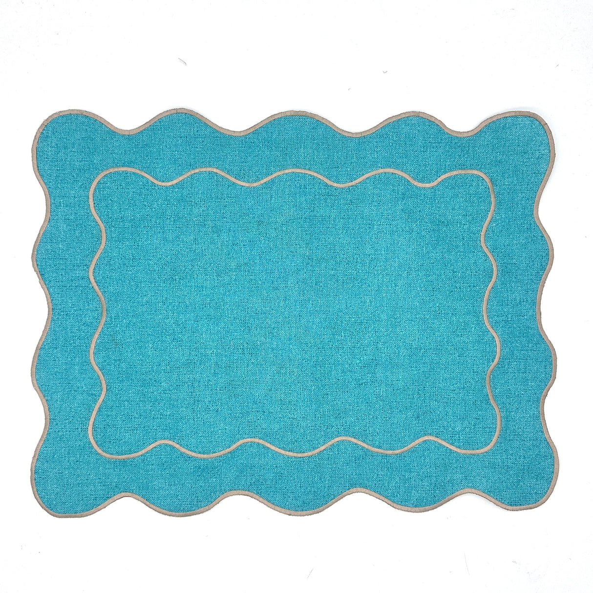 Individual antimanchas rectangular bordado ondas turquesa y beige