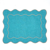 Individual antimanchas rectangular bordado ondas turquesa y beige