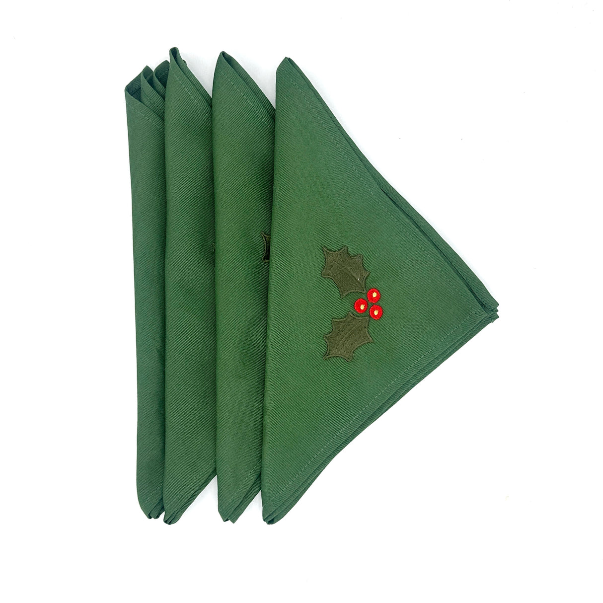 Set 4 Servilletas loneta verde bordado Acebo