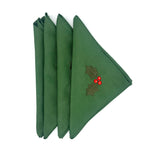 Set 4 Servilletas loneta verde bordado Acebo