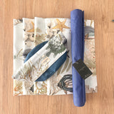 Set 4 Individuales Acuario + Camino de mesa azulino + panera