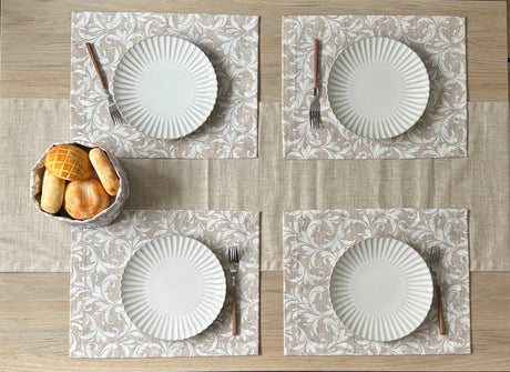 Set 4 Individuales antimanchas Vistalegre + Camino de mesa Olimpia beige