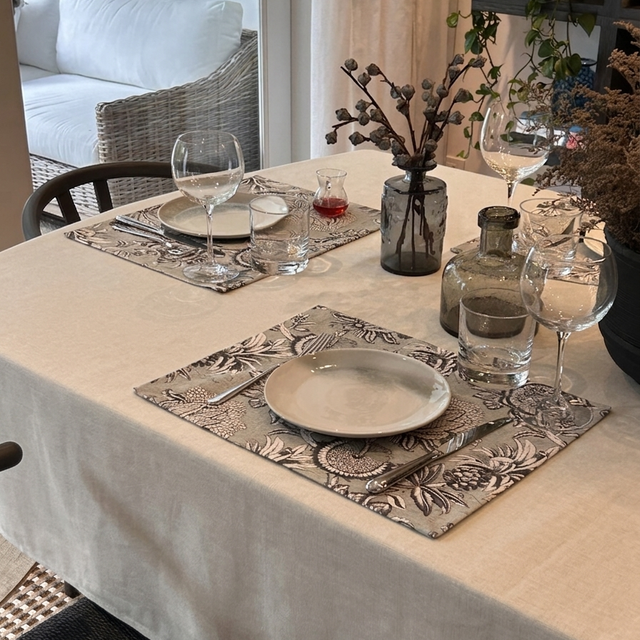 Mantel antimanchas rectangular 100% Lino Hueso