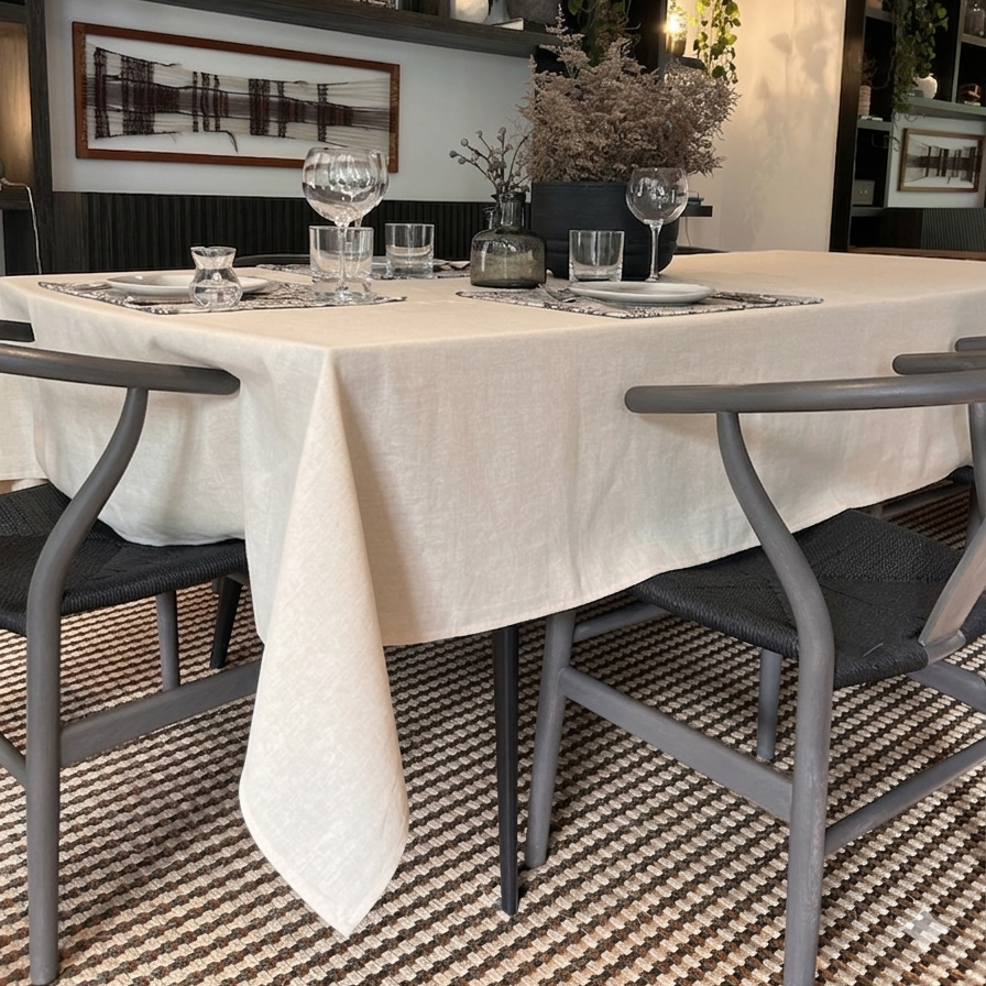 Mantel antimanchas cuadrado 100% lino Hueso
