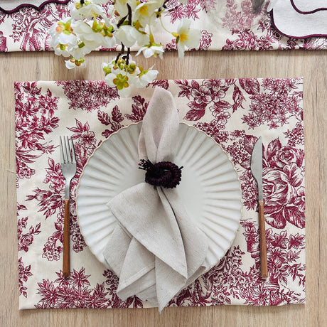 Set 4 Individuales antimanchas Toile de Jouy Rojo