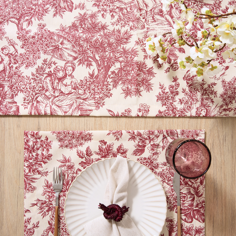 Set 4 Individuales antimanchas Toile de Jouy Rojo