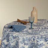 Mantel antimanchas redondo Toile de Jouy Azul