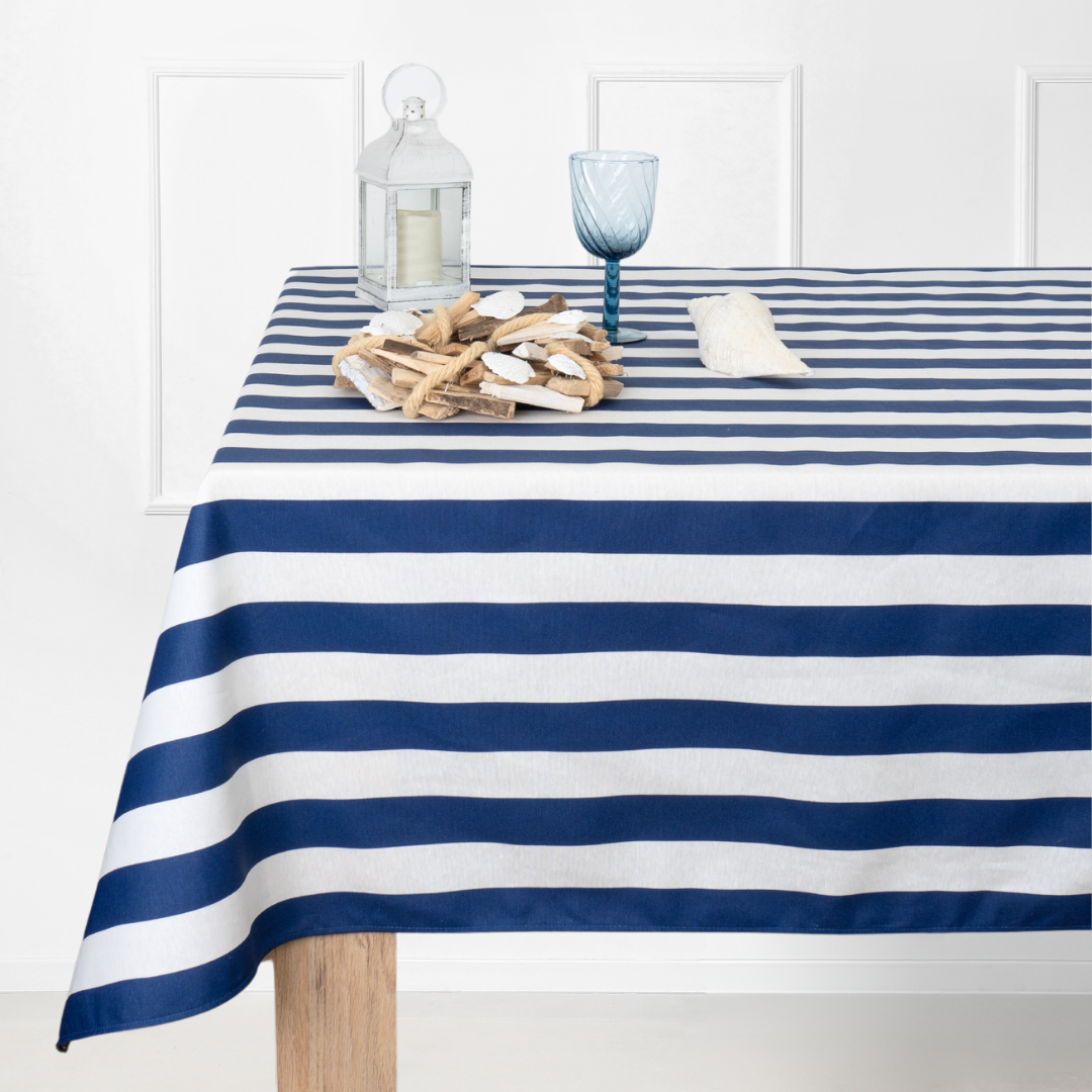 Mantel antimanchas rectangular Rayas Marino
