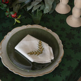 Servilleta lino blanco bordado hojas