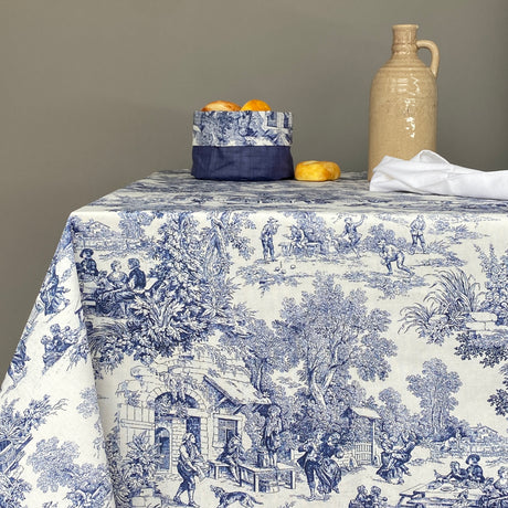 Mantel antimanchas cuadrado Toile de Jouy Azul