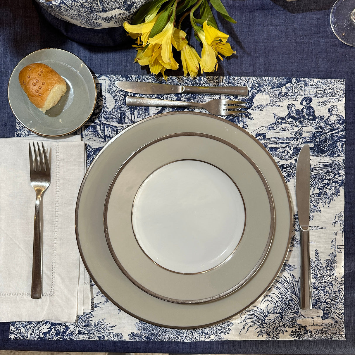 Set 4 Individuales antimanchas Toile de Jouy Azul