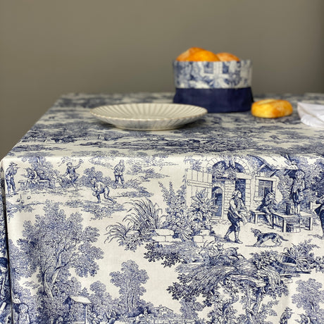 Mantel antimanchas rectangular Toile de Jouy Azul