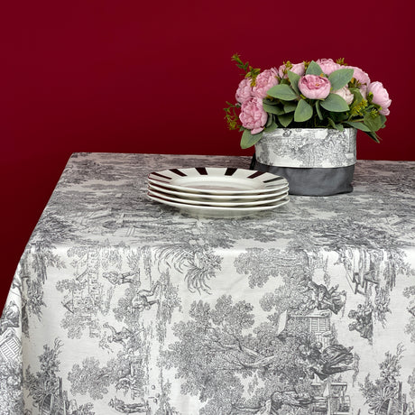Mantel antimanchas rectangular Toile de Jouy Negro