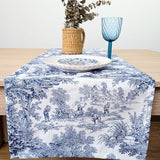 Camino de mesa antimanchas Toile de Jouy Azul