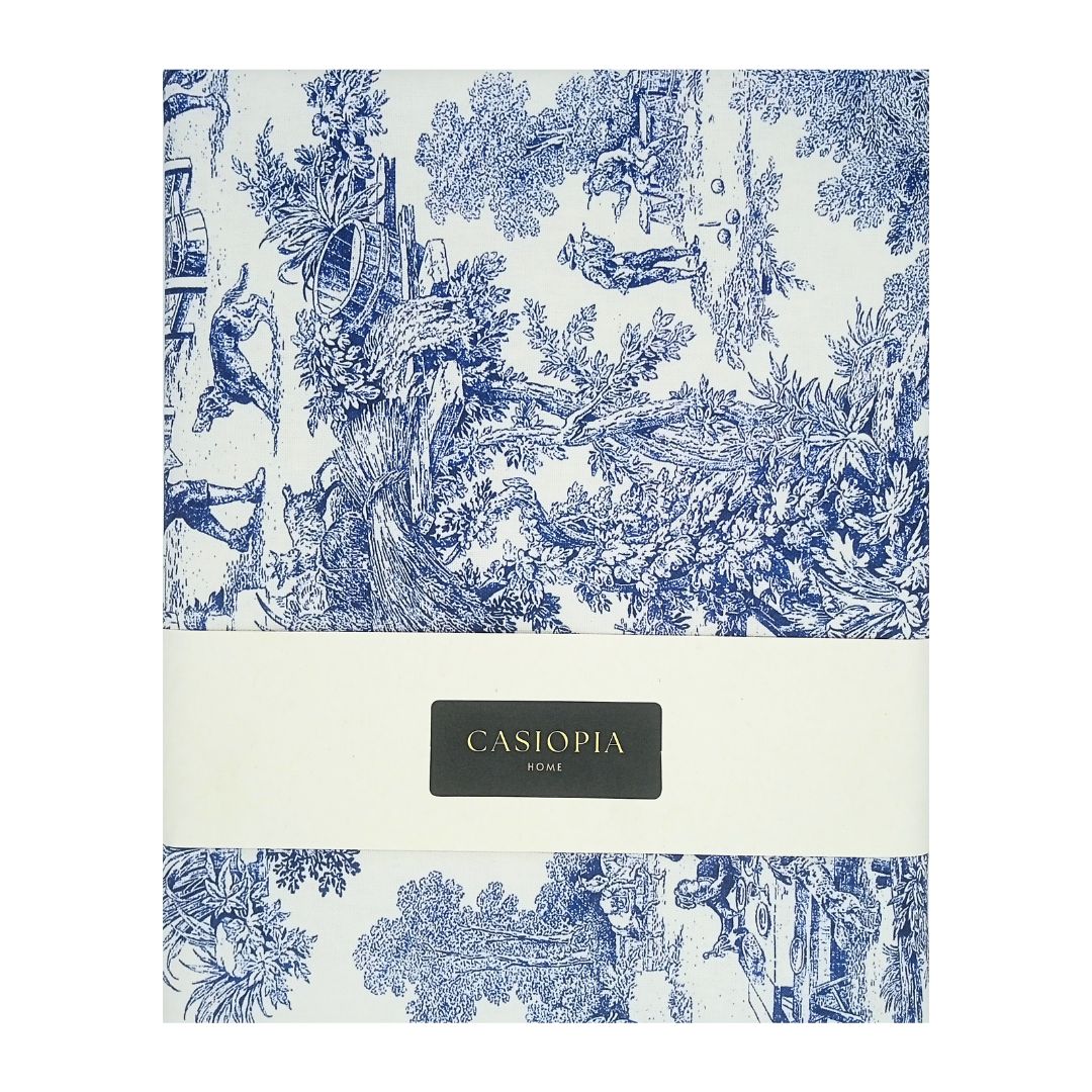 Mantel antimanchas redondo Toile de Jouy Azul